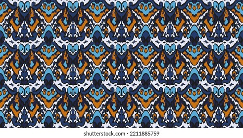 Ikat geometric folklore ornament with diamonds. Tribal ethnic vector texture. Seamless striped pattern in Aztec style. Folk embroidery. Indian, Scandinavian, Gypsy, Mexican, African rug.