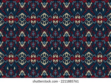 Ikat geometric folklore ornament with diamonds. Tribal ethnic vector texture. Seamless striped pattern in Aztec style. Folk embroidery. Indian, Scandinavian, Gypsy, Mexican, African rug.