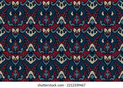Ikat geometric folklore ornament with diamonds. Tribal ethnic vector texture. Seamless striped pattern in Aztec style. Folk embroidery. Indian, Scandinavian, Gypsy, Mexican, African rug.