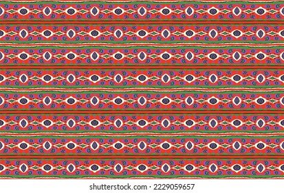 Ikat geometric folklore ornament with diamonds. Tribal ethnic vector texture. Seamless striped pattern in Aztec style. Folk embroidery. Indian, Scandinavian, Gypsy, Mexican, African rug.