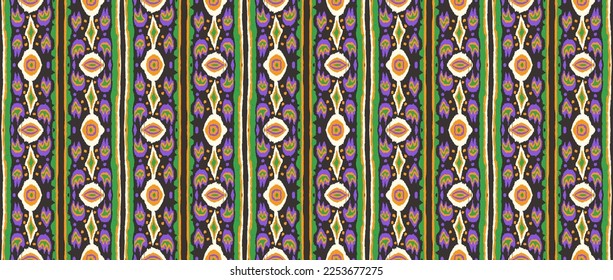 Ikat geometric folklore ornament with diamonds. Tribal ethnic vector texture. Seamless striped pattern in Aztec style. Folk embroidery. Indian, Scandinavian, Gypsy, Mexican, African rug.