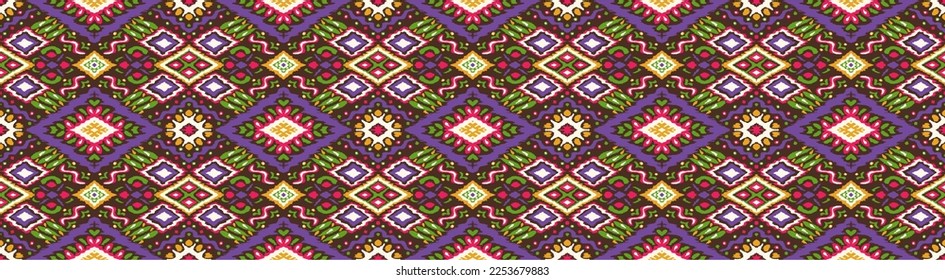 Ikat geometric folklore ornament with diamonds. Tribal ethnic vector texture. Seamless striped pattern in Aztec style. Folk embroidery. Indian, Scandinavian, Gypsy, Mexican, African rug.