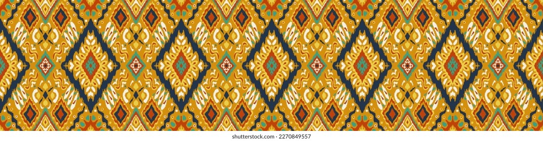 Ikat geometric folklore ornament with diamonds. Tribal ethnic vector texture. Seamless striped pattern in Aztec style. Folk embroidery. Indian, Scandinavian, Gypsy, Mexican, African rug.