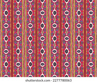Ikat geometric folklore ornament with diamonds. Tribal ethnic vector texture. Seamless striped pattern in Aztec style. Folk embroidery. Indian, Scandinavian, Gypsy, Mexican, African rug.