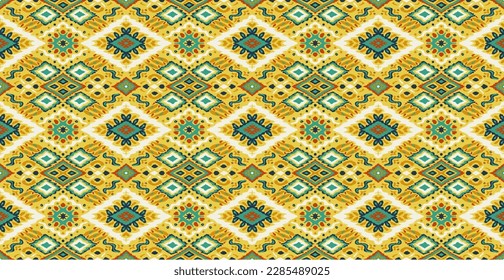 Ikat geometric folklore ornament with diamonds. Tribal ethnic vector texture. Seamless striped pattern in Aztec style. Folk embroidery. Indian, Scandinavian, Gypsy, Mexican, African rug.