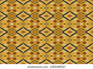 Ikat geometric folklore ornament with diamonds. Tribal ethnic vector texture. Seamless striped pattern in Aztec style. Folk embroidery. Indian, Scandinavian, Gypsy, Mexican, African rug.