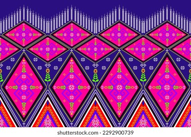 Ikat geometric folklore ornament with diamonds. Tribal ethnic vector texture. Seamless striped pattern in Aztec style. Folk embroidery. Indian, Scandinavian, Gypsy, Mexican, African rug.