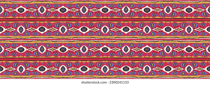 Ikat geometric folklore ornament with diamonds. Tribal ethnic vector texture. Seamless striped pattern in Aztec style. Folk embroidery. Indian, Scandinavian, Gypsy, Mexican, African rug.