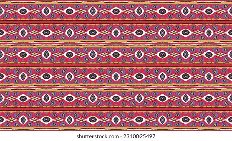 Ikat geometric folklore ornament with diamonds. Tribal ethnic vector texture. Seamless striped pattern in Aztec style. Folk embroidery. Indian, Scandinavian, Gypsy, Mexican, African rug.