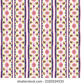 Ikat geometric folklore ornament with diamonds. Tribal ethnic vector texture. Seamless striped pattern in Aztec style. Folk embroidery. Indian, Scandinavian, Gypsy, Mexican, African rug.
