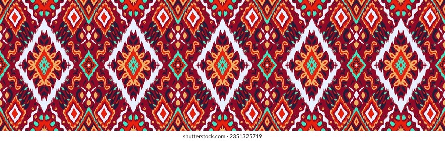 Ikat geometric folklore ornament with diamonds. Tribal ethnic vector texture. Seamless striped pattern in Aztec style. Folk embroidery. Indian, Scandinavian, Gypsy, Mexican, African rug.