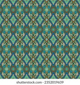 Ikat geometric folklore ornament with diamonds. Tribal ethnic vector texture. Seamless striped pattern in Aztec style. Folk embroidery. Indian, Scandinavian, Gypsy, Mexican, African rug.
