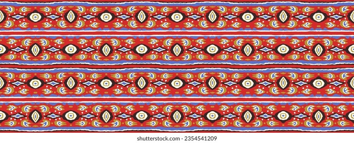 Ikat geometric folklore ornament with diamonds. Tribal ethnic vector texture. Seamless striped pattern in Aztec style. Folk embroidery. Indian, Scandinavian, Gypsy, Mexican, African rug.