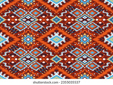 Ikat geometric folklore ornament with diamonds. Tribal ethnic vector texture. Seamless striped pattern in Aztec style. Folk embroidery. Indian, Scandinavian, Gypsy, Mexican, African rug.