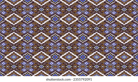 Ikat geometric folklore ornament with diamonds. Tribal ethnic vector texture. Seamless striped pattern in Aztec style. Folk embroidery. Indian, Scandinavian, Gypsy, Mexican, African rug.