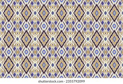 Ikat geometric folklore ornament with diamonds. Tribal ethnic vector texture. Seamless striped pattern in Aztec style. Folk embroidery. Indian, Scandinavian, Gypsy, Mexican, African rug.