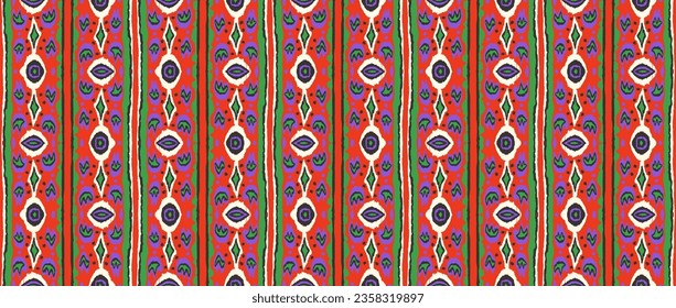 Ikat geometric folklore ornament with diamonds. Tribal ethnic vector texture. Seamless striped pattern in Aztec style. Folk embroidery. Indian, Scandinavian, Gypsy, Mexican, African rug.