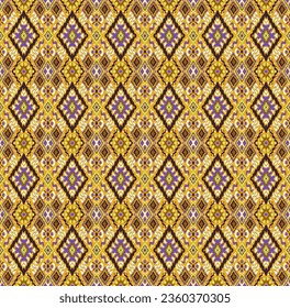Ikat geometric folklore ornament with diamonds. Tribal ethnic vector texture. Seamless striped pattern in Aztec style. Folk embroidery. Indian, Scandinavian, Gypsy, Mexican, African rug.