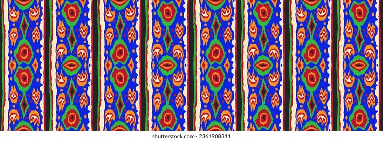 Ikat geometric folklore ornament with diamonds. Tribal ethnic vector texture. Seamless striped pattern in Aztec style. Folk embroidery. Indian, Scandinavian, Gypsy, Mexican, African rug.