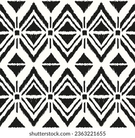 Ikat geometric folklore ornament with diamonds. Tribal ethnic vector texture. Seamless striped pattern in Aztec style. Folk embroidery. Indian, Scandinavian, Gypsy, Mexican, African rug.