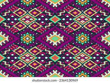 Ikat geometric folklore ornament with diamonds. Tribal ethnic vector texture. Seamless striped pattern in Aztec style. Folk embroidery. Indian, Scandinavian, Gypsy, Mexican, African rug.
