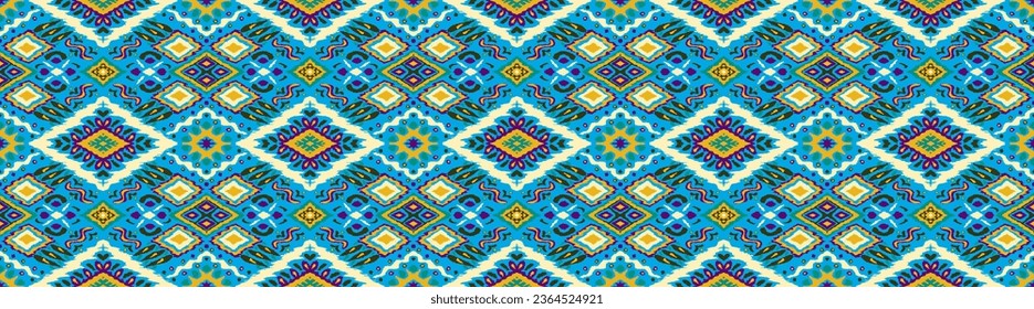 Ikat geometric folklore ornament with diamonds. Tribal ethnic vector texture. Seamless striped pattern in Aztec style. Folk embroidery. Indian, Scandinavian, Gypsy, Mexican, African rug.