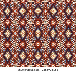 Ikat geometric folklore ornament with diamonds. Tribal ethnic vector texture. Seamless striped pattern in Aztec style. Folk embroidery. Indian, Scandinavian, Gypsy, Mexican, African rug.