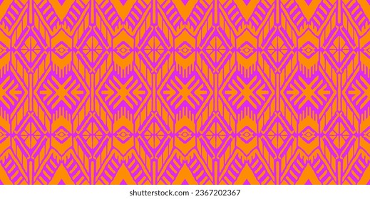 Ikat geometric folklore ornament with diamonds. Tribal ethnic vector texture. Seamless striped pattern in Aztec style. Folk embroidery. Indian, Scandinavian, Gypsy, Mexican, African rug.