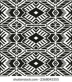Ikat geometric folklore ornament with diamonds. Tribal ethnic vector texture. Seamless striped pattern in Aztec style. Folk embroidery. Indian, Scandinavian, Gypsy, Mexican, African rug.