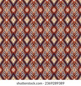 Ikat geometric folklore ornament with diamonds. Tribal ethnic vector texture. Seamless striped pattern in Aztec style. Folk embroidery. Indian, Scandinavian, Gypsy, Mexican, African rug.