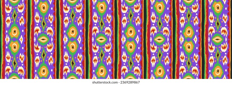 Ikat geometric folklore ornament with diamonds. Tribal ethnic vector texture. Seamless striped pattern in Aztec style. Folk embroidery. Indian, Scandinavian, Gypsy, Mexican, African rug.