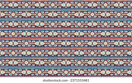 Ikat geometric folklore ornament with diamonds. Tribal ethnic vector texture. Seamless striped pattern in Aztec style. Folk embroidery. Indian, Scandinavian, Gypsy, Mexican, African rug.