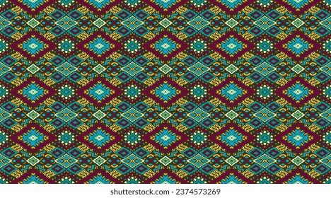 Ikat geometric folklore ornament with diamonds. Tribal ethnic vector texture. Seamless striped pattern in Aztec style. Folk embroidery. Indian, Scandinavian, Gypsy, Mexican, African rug.