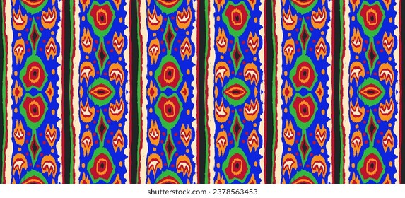 Ikat geometric folklore ornament with diamonds. Tribal ethnic vector texture. Seamless striped pattern in Aztec style. Folk embroidery. Indian, Scandinavian, Gypsy, Mexican, African rug.