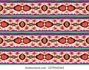 Ikat geometric folklore ornament with diamonds. Tribal ethnic vector texture. Seamless striped pattern in Aztec style. Folk embroidery. Indian, Scandinavian, Gypsy, Mexican, African rug.
