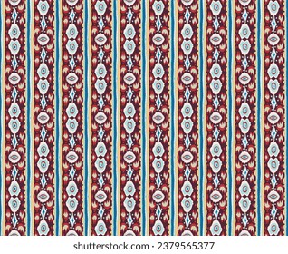 Ikat geometric folklore ornament with diamonds. Tribal ethnic vector texture. Seamless striped pattern in Aztec style. Folk embroidery. Indian, Scandinavian, Gypsy, Mexican, African rug.