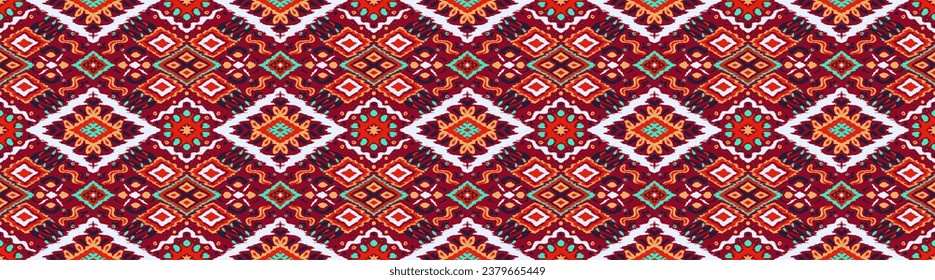 Ikat geometric folklore ornament with diamonds. Tribal ethnic vector texture. Seamless striped pattern in Aztec style. Folk embroidery. Indian, Scandinavian, Gypsy, Mexican, African rug.