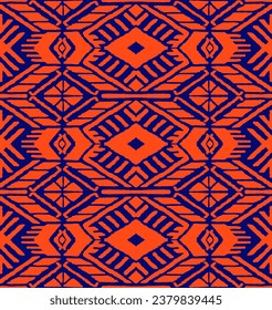 Ikat geometric folklore ornament with diamonds. Tribal ethnic vector texture. Seamless striped pattern in Aztec style. Folk embroidery. Indian, Scandinavian, Gypsy, Mexican, African rug.
