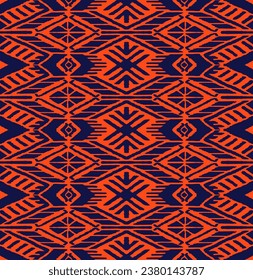 Ikat geometric folklore ornament with diamonds. Tribal ethnic vector texture. Seamless striped pattern in Aztec style. Folk embroidery. Indian, Scandinavian, Gypsy, Mexican, African rug.