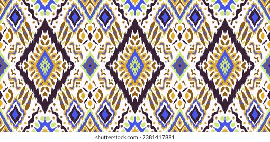 Ikat geometric folklore ornament with diamonds. Tribal ethnic vector texture. Seamless striped pattern in Aztec style. Folk embroidery. Indian, Scandinavian, Gypsy, Mexican, African rug.