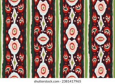 Ikat geometric folklore ornament with diamonds. Tribal ethnic vector texture. Seamless striped pattern in Aztec style. Folk embroidery. Indian, Scandinavian, Gypsy, Mexican, African rug.