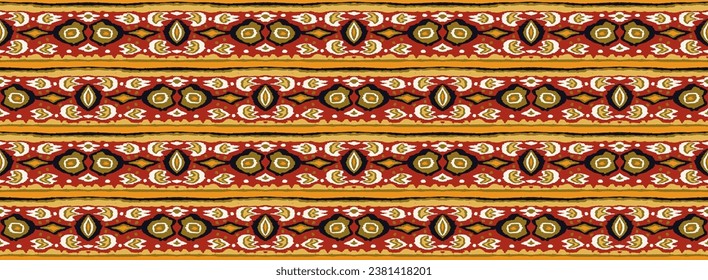 Ikat geometric folklore ornament with diamonds. Tribal ethnic vector texture. Seamless striped pattern in Aztec style. Folk embroidery. Indian, Scandinavian, Gypsy, Mexican, African rug.