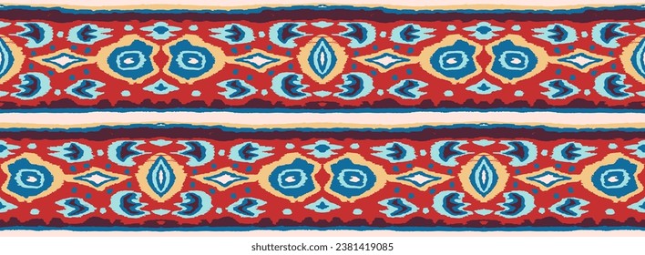 Ikat geometric folklore ornament with diamonds. Tribal ethnic vector texture. Seamless striped pattern in Aztec style. Folk embroidery. Indian, Scandinavian, Gypsy, Mexican, African rug.