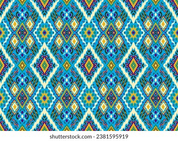 Ikat geometric folklore ornament with diamonds. Tribal ethnic vector texture. Seamless striped pattern in Aztec style. Folk embroidery. Indian, Scandinavian, Gypsy, Mexican, African rug.