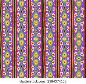 Ikat geometric folklore ornament with diamonds. Tribal ethnic vector texture. Seamless striped pattern in Aztec style. Folk embroidery. Indian, Scandinavian, Gypsy, Mexican, African rug.