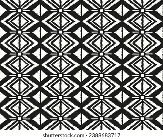 Ikat geometric folklore ornament with diamonds. Tribal ethnic vector texture. Seamless striped pattern in Aztec style. Folk embroidery. Indian, Scandinavian, Gypsy, Mexican, African rug.