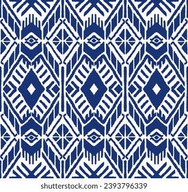 Ikat geometric folklore ornament with diamonds. Tribal ethnic vector texture. Seamless striped pattern in Aztec style. Folk embroidery. Indian, Scandinavian, Gypsy, Mexican, African rug.