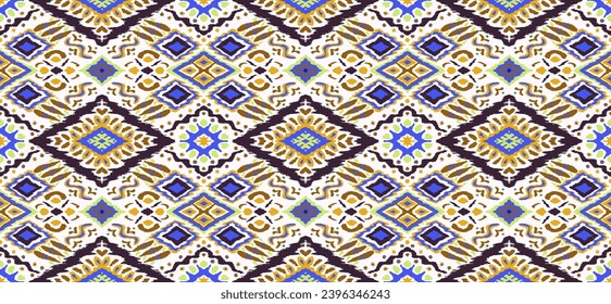 Ikat geometric folklore ornament with diamonds. Tribal ethnic vector texture. Seamless striped pattern in Aztec style. Folk embroidery. Indian, Scandinavian, Gypsy, Mexican, African rug.