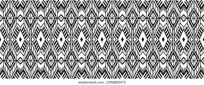 Ikat geometric folklore ornament with diamonds. Tribal ethnic vector texture. Seamless striped pattern in Aztec style. Folk embroidery. Indian, Scandinavian, Gypsy, Mexican, African rug.