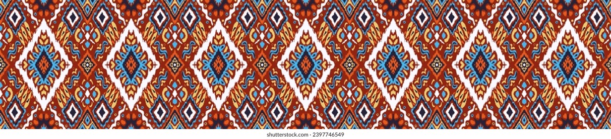 Ikat geometric folklore ornament with diamonds. Tribal ethnic vector texture. Seamless striped pattern in Aztec style. Folk embroidery. Indian, Scandinavian, Gypsy, Mexican, African rug.